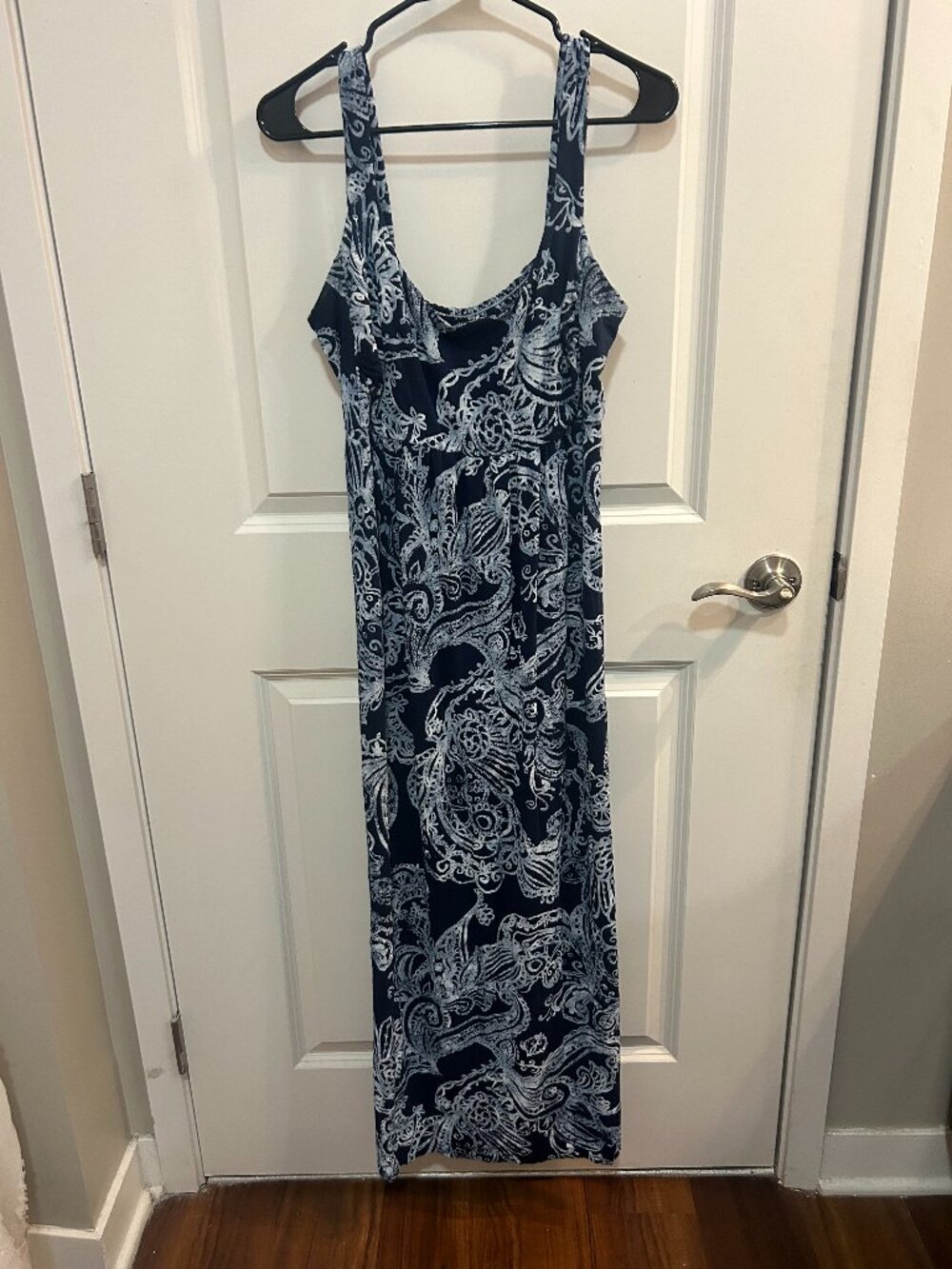 Fresh Produce Maxi Dress XL Blue White Paisley Sleeveless Smocked Summer Resort